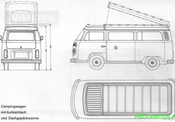 Volkswagen Transporter T2 Westfalia (1975) (Фольцваген Транспортер Т2 Вестфалия (1975)) - чертежи (рисунки) автомобиля